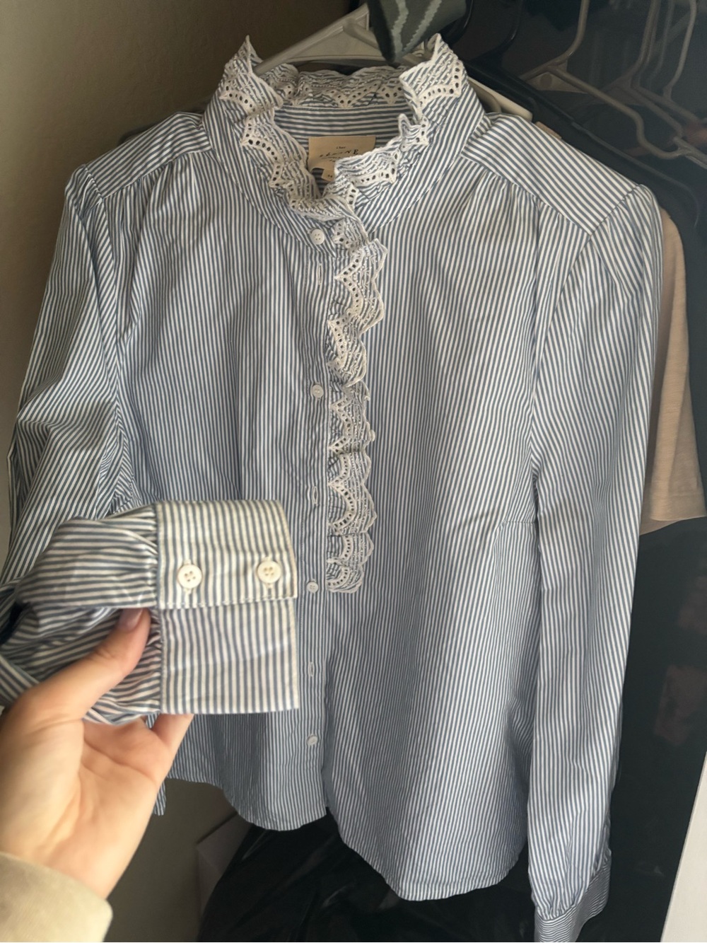 Sezane Chlo Shirt Stripes Ecru / Blue - Size 12 - Picture 2 of 2